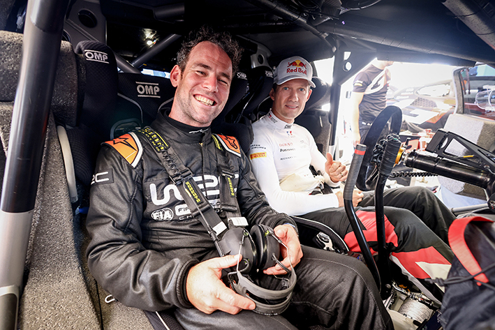 Tour de France icon Mark Cavendish joins eight-time WRC champion Sébastien Ogier for a high-speed ride during the World Rally Championship Greece in Lamia, Greece on  5,September 2024 // WRC Promoter GmbH / Red Bull Content Pool // SI202409050375 // Usage for editorial use only //